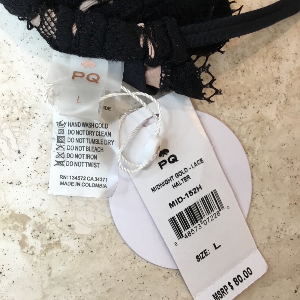 PQ Swim Midnight Gold Lace Halter Bikini Top - NWT, Size Large - Picture 11 of 12